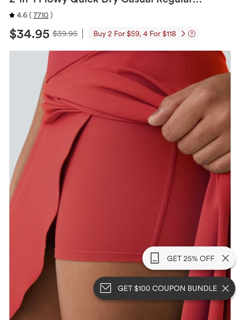 HALARA Red High-Low Skirt with Built-In Shorts